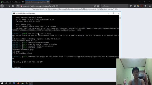 Tutorial SQL Injection menggunakan tools Sqlmap di CMD Windows смотреть онлайн