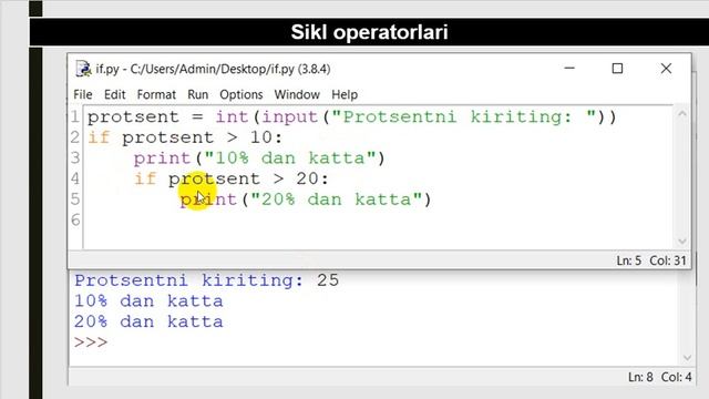 Python chiziqli, tarmoqlanuvchi va takrorlanuvchi dasturlar смотреть онлайн