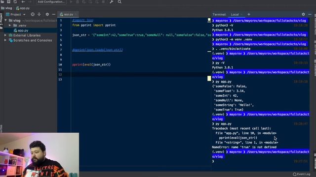 Простой JSON парсер без библиотек на Python смотреть онлайн