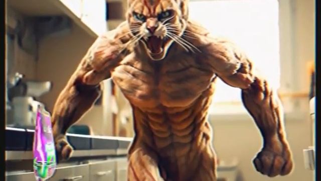 Реклама Whiskas от нейросети с котами-бодибилдерами смотреть онлайн