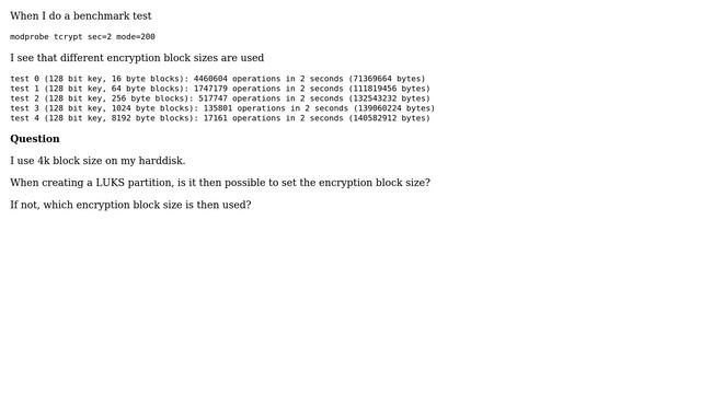 DevOps & SysAdmins: Possible to set encryption block size in LUKS? смотреть онлайн