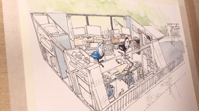 Sketching our studio room in watercolours смотреть онлайн