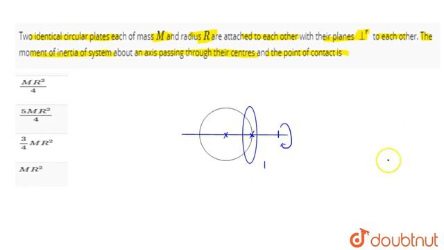 Two identical circular plates each of mass `M` and radius `R` are attached to each other with t смотреть онлайн