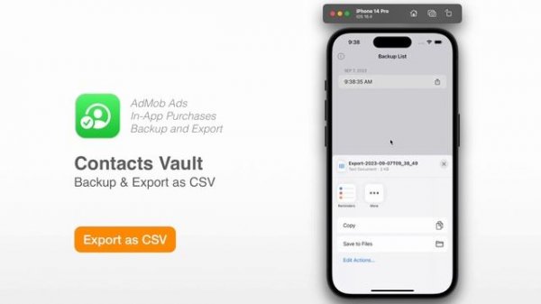 Contacts Vault - Export Contacts as CSV or JSON - SwiftUI Contacts Manager and Backup - Source Code