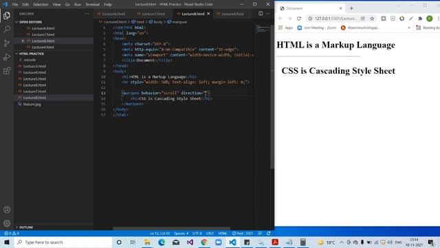 Lecture 8. How to add Horizontal line in HTML using hr tag | marquee tag in HTML in Hindi смотреть онлайн