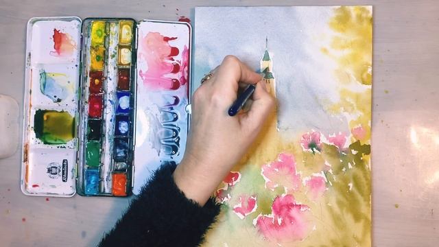 Городской пейзаж акварелью. Уроки рисования на моём канале. смотреть онлайн