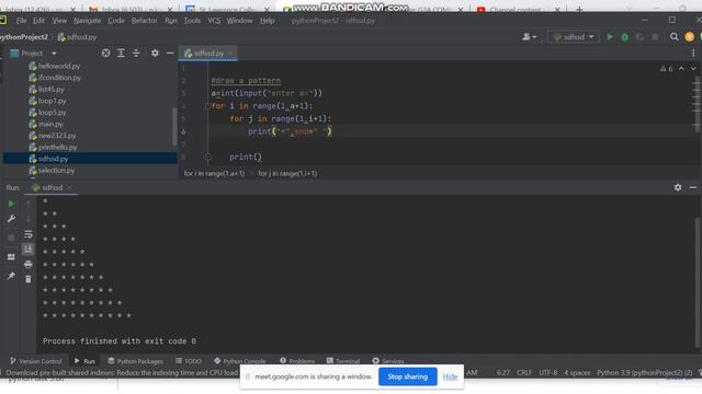 for loop to print start (*) or "=" pattern in python(Pycharm) смотреть онлайн