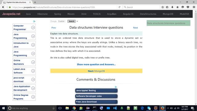 Explain trie data structure.
| javapedia.net смотреть онлайн