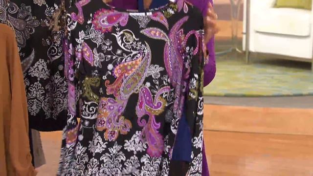 Susan Graver Liquid Knit Paisley Print Long Sleeve Top with Sharon Faetsch смотреть онлайн