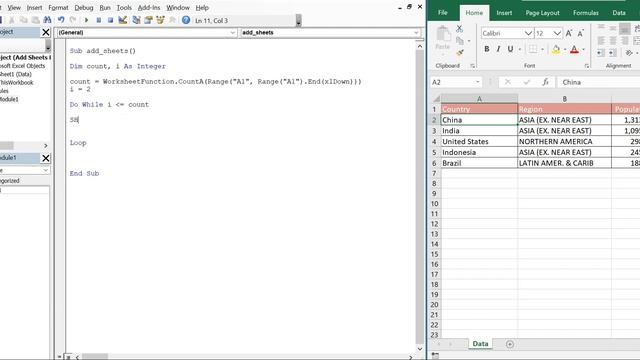 Excel VBA Macro: Add Sheets with Names From a List (Based on Cell Value) смотреть онлайн