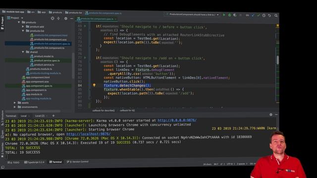 Advanced Web Apps 2019 | Unit Testing in Angular | S3P11 | Testing RouterLink on button click смотреть онлайн