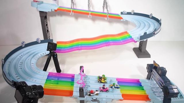 Mario Kart Rainbow Road Hotwheels Track - Toy Learning Videos For Kids!