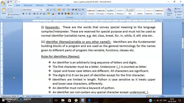 class 11 python video 09-06-2020 (Explanation of character sets and tokens in python) смотреть онлайн