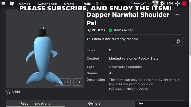NEW FREE ITEM PROMOCODE ROBLOX! | How To Get The Narwhal Shoulder Pal смотреть онлайн
