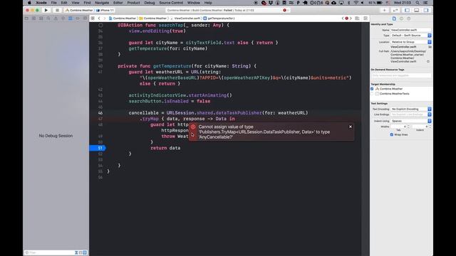 Apple Combine [Часть 2]. Пишем Приложение Погода, Рассматриваем Работу с Сетью и Операторы смотреть онлайн