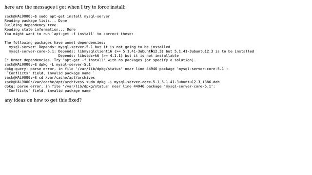 apt-get wont update because of broken package mysql-server-core-5.1 смотреть онлайн