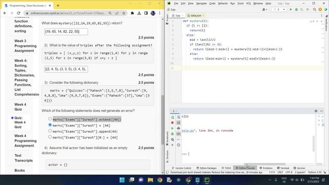 NPTEL: Programming , Data Structures and Algorithms Using Python Week 4 Quiz answer with proof(100% смотреть онлайн