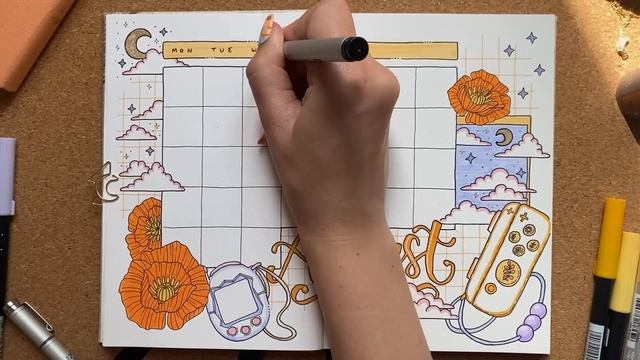 Cozy Gaming and Sunset Bullet Journal Theme | August 2022 plan with me смотреть онлайн
