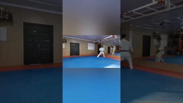 7(кю)-синий пояс с желтой полоской