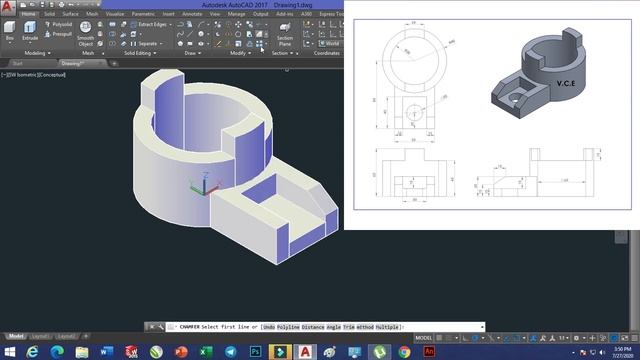 CAD CAM TUTORIAL EXERCISE 42 IN HINDI BY VCE, AUTODESK AUTOCAD 3D MODELING смотреть онлайн