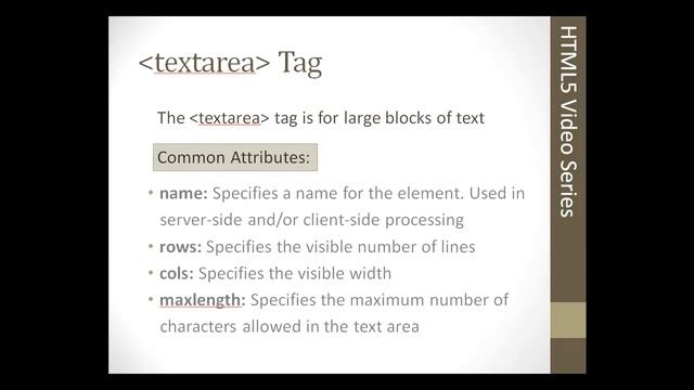 HTML5 Textarea Tags, The Textarea Teg Is For Large Blocks Of Text смотреть онлайн