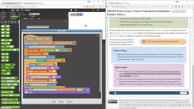 BJC Unit 2 Lab 1 Page 2 Part 2: Debugging and Extending Your Number Guessing Game смотреть онлайн