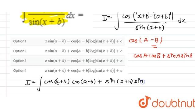 `int(cos(x-a))/(sin(x+b))dx=` смотреть онлайн