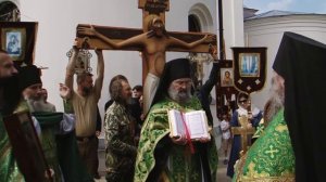 Крестный ход с  копия Животворящего Креста и образом св. Луки Крымского.