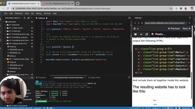 02.2 Mapping arrays in JSX React.js - React js Interactive Tutorial Exercises смотреть онлайн