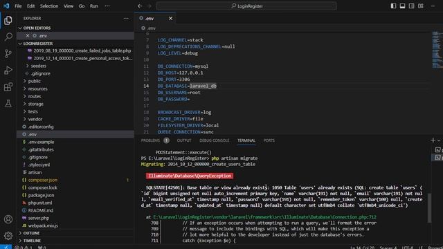 php artisan migrate komutu ile gelen hata: Illuminate\Database\QueryException смотреть онлайн