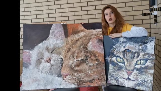 "Нежность" - картина маслом с милыми котами, художник Марина Зайдулина смотреть онлайн