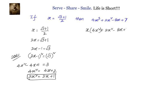 If x = ( sqrt(3) + 1)/2 then find the value of 4x^3 + 2 x^2 - 8x + 7 смотреть онлайн