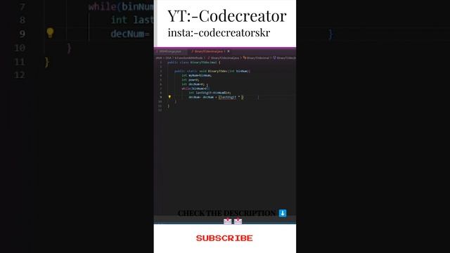 Binary to Decimal Conversion in java? #java #codecreatorskr смотреть онлайн