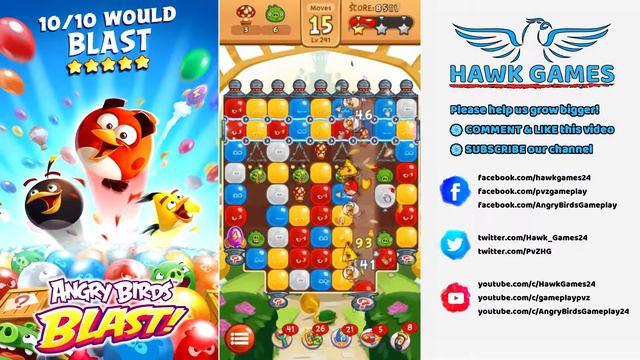 Angry Birds Blast Level 241 - 3 Stars Walkthrough, No Boosters смотреть онлайн