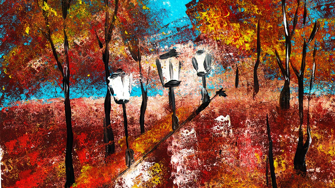 Как нарисовать осень в парке. Рисуем осень губкой. Рисуем осень легко. смотреть онлайн