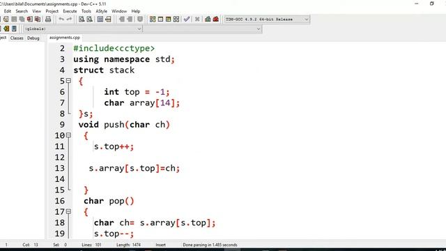 checking Parenthesis in c++ using stack смотреть онлайн