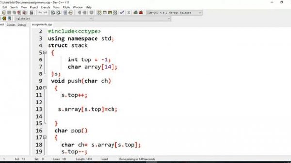 checking Parenthesis in c++ using stack