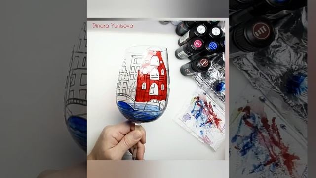 Витражная роспись бокалов "Домики" красками Glas art Marabu смотреть онлайн
