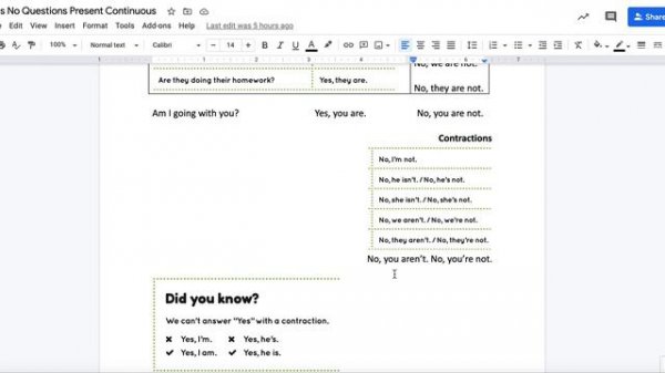 Yes No Questions Present Continuous Tense