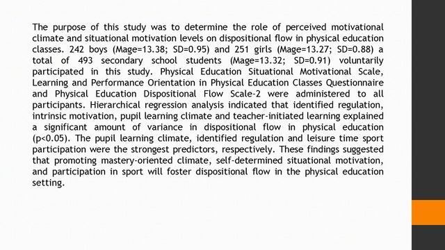 Flow Experiences in Physical Education Classes The Role of Perceived Motivational Climate and Situa смотреть онлайн
