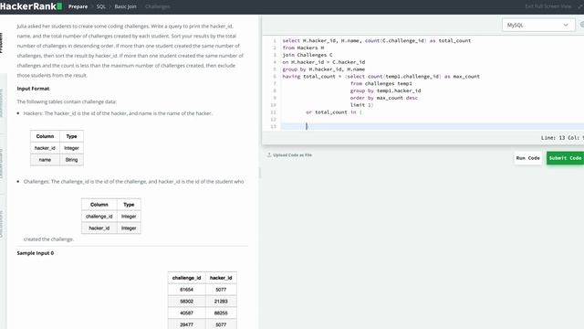 Hackerrank SQL Solution #8 Intermediate SQL - Challenges смотреть онлайн