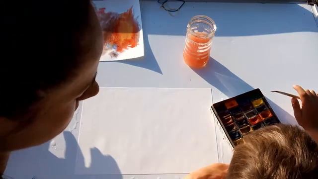 Рисование с ребёнком. Акварель. Смешивание красок.