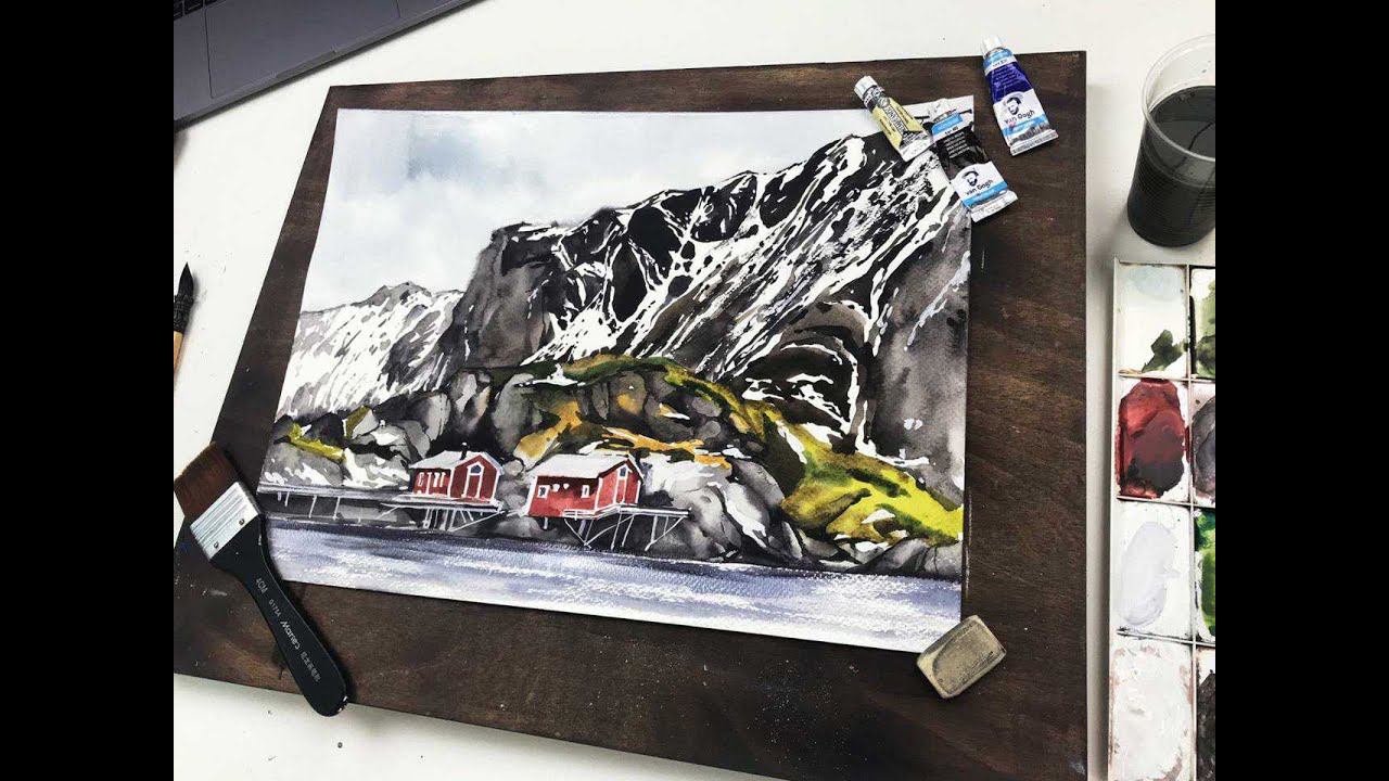 Мастер-класс по акварели «Норвежский пейзаж» | Как нарисовать гору поэтапно смотреть онлайн