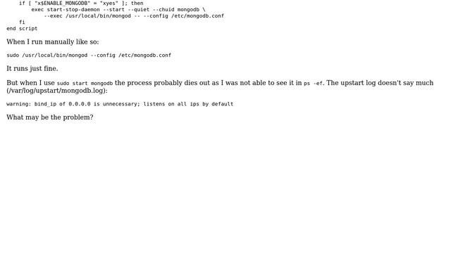MongoDB manually preparing for upstart but not running смотреть онлайн