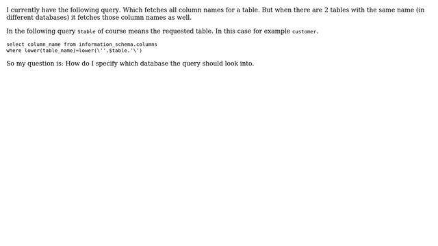 Php PDO Get all column names from table in specific database смотреть онлайн