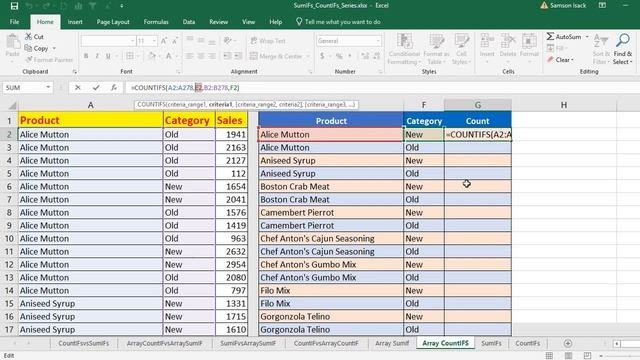 Excel : Usuage of function 'Array CountIFs' смотреть онлайн