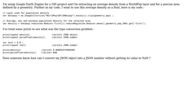 GIS: Converting a JSON object to a Float in Google Earth Engine смотреть онлайн