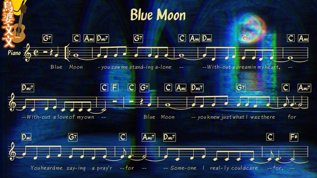 Bluemoon Frank Sinatra Karaoke Backing Track In C Major With Lyrics Chords Leadsheet