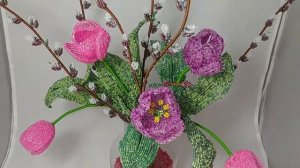 Тюльпаны и Верба из бисера (авторская работа)