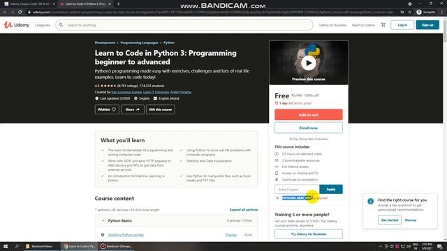 Learn Python for Free on Udemy смотреть онлайн